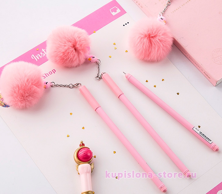 Ручка с пушистым брелоком «Flamingo»