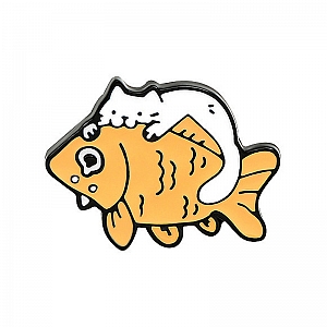 Брошь-значок «The cat eats the fish»